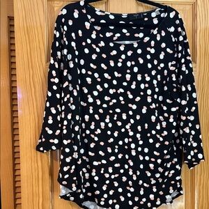 T Tahari Black Top with White and Pink Dots